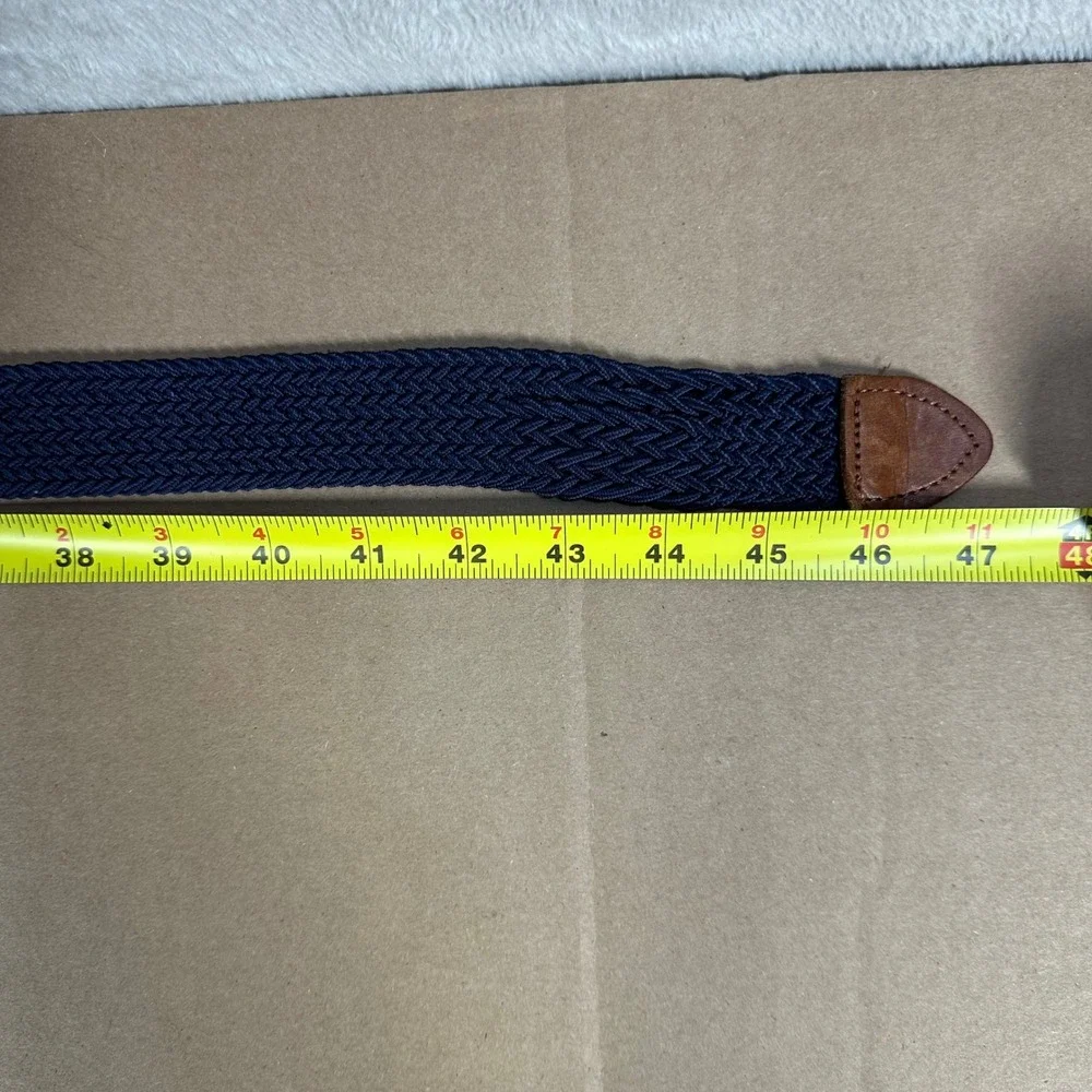 Tommy Bahama Braided Belt Mens L/XL Navy Blue Woven Leather Trim Stretch Casual